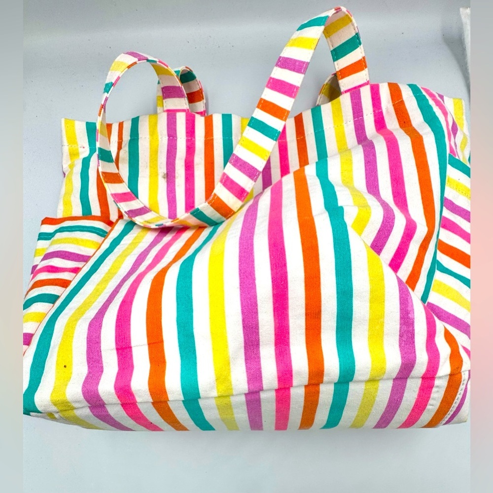 Cat and Jack Colorful Striped Canvas Tote Bag With Side Pockets - Picture 3 of 7